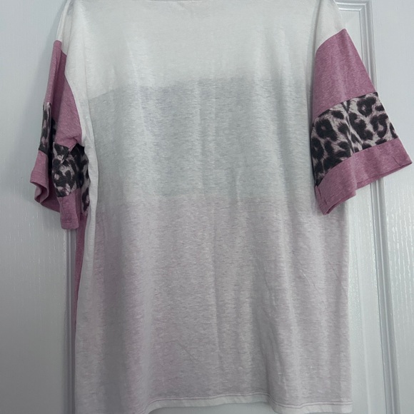 BIBI Pullover Top Mauve Cream Leopard Print Medium - Picture 2 of 3